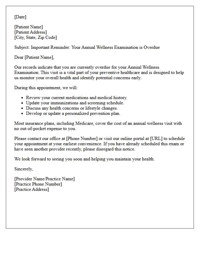Overdue Annual Wellness Examination Reminder Letter