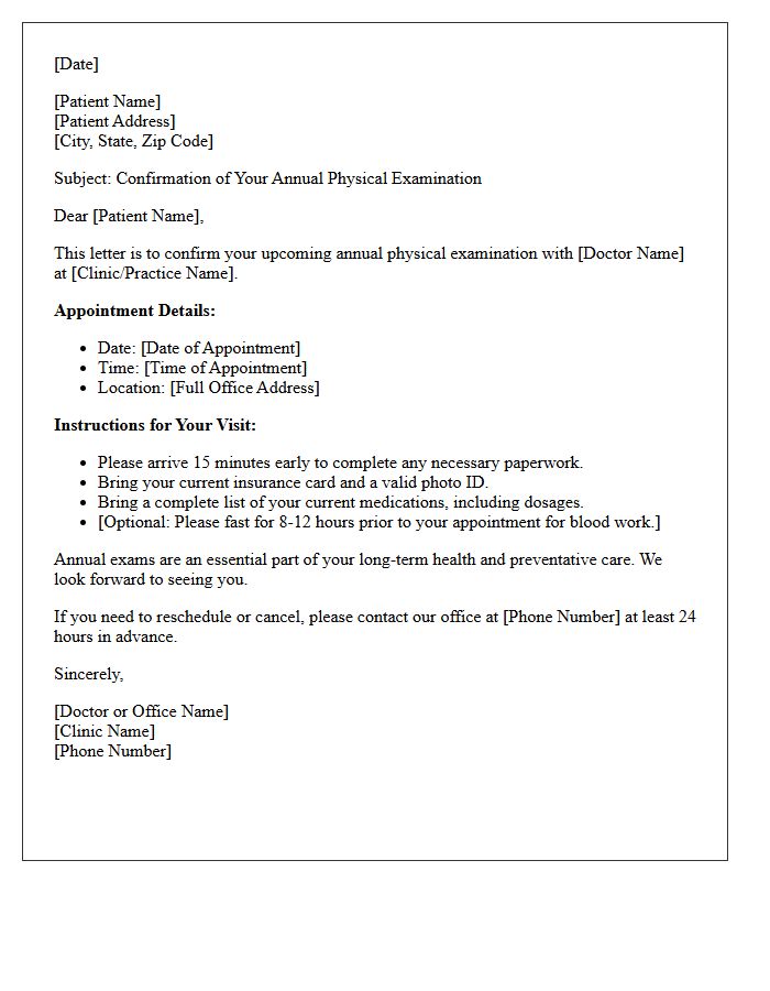 Primary Care Annual Physical Appointment Letter