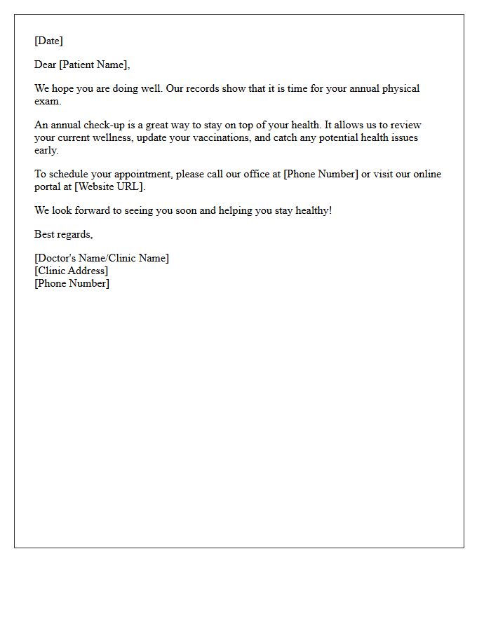 Friendly Patient Annual Physical Reminder Letter