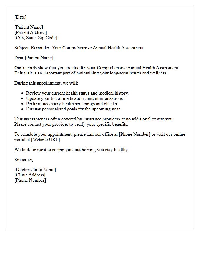Comprehensive Annual Health Assessment Reminder Letter