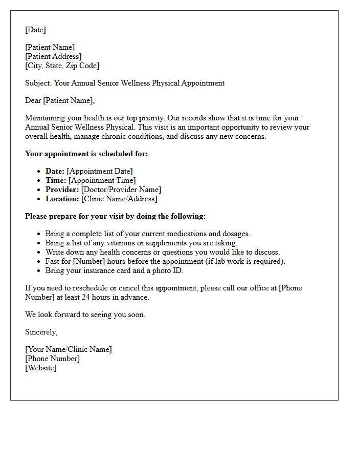 Senior Wellness Annual Physical Appointment Letter
