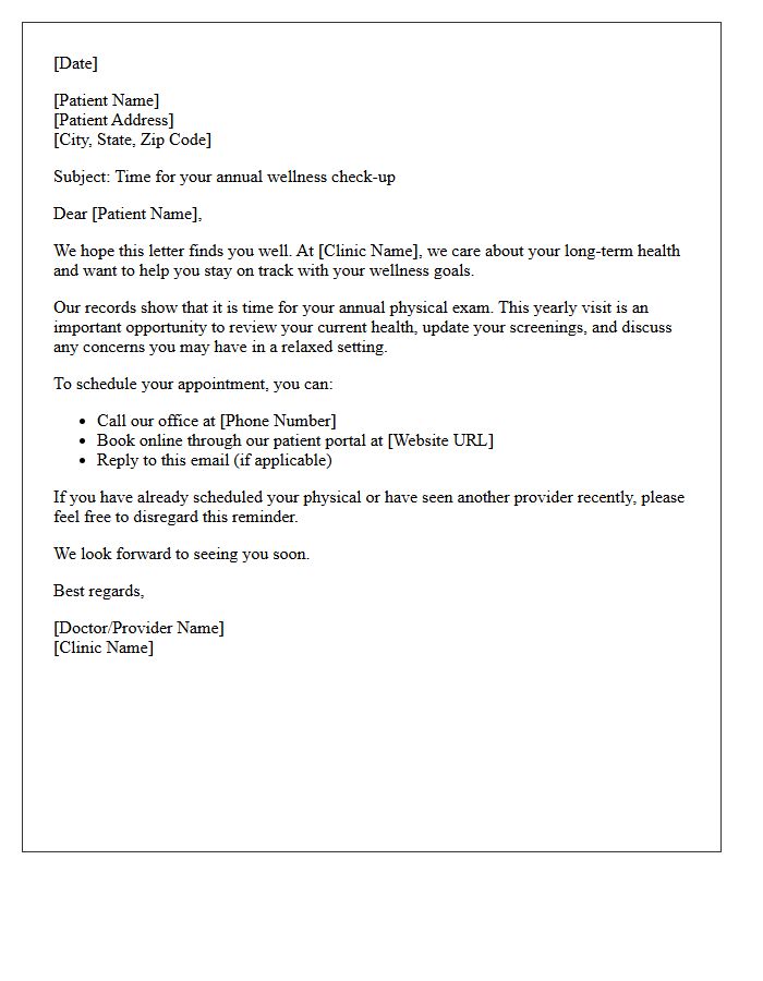 Gentle Annual Clinic Physical Reminder Letter