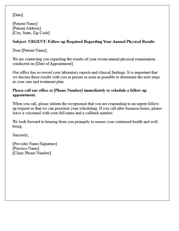 Urgent Annual Physical Appointment Follow-Up Letter