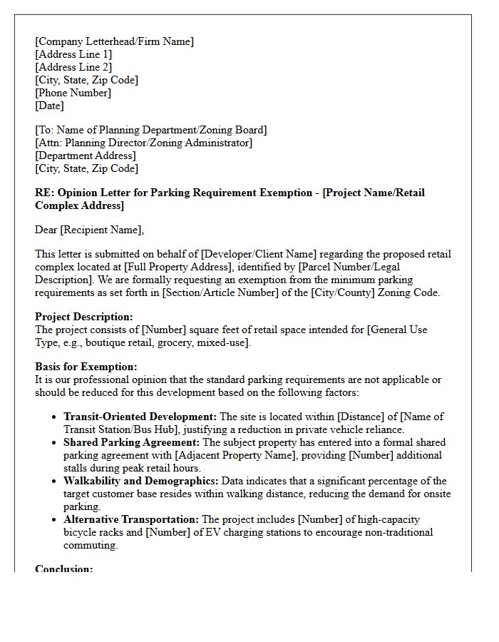 Retail Complex Parking Requirement Exemption Opinion Letter