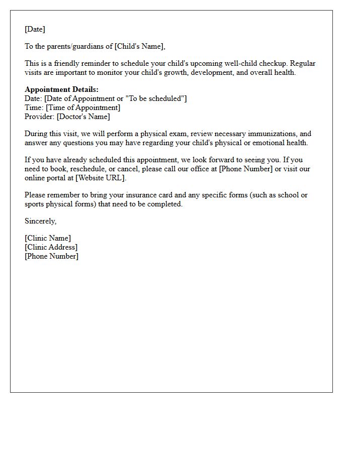 Upcoming Well-Child Visit Reminder Letter