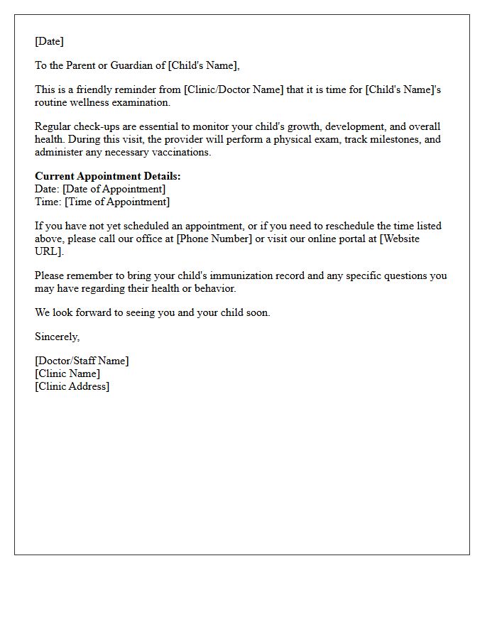 Child Wellness Examination Reminder Letter