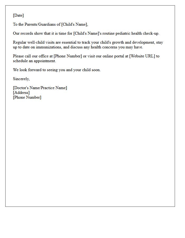 Routine Pediatric Health Check Reminder Letter