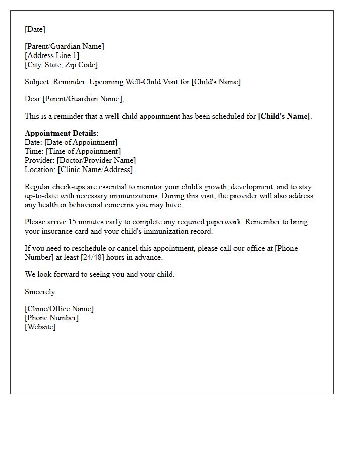 Scheduled Well-Child Appointment Notice Letter