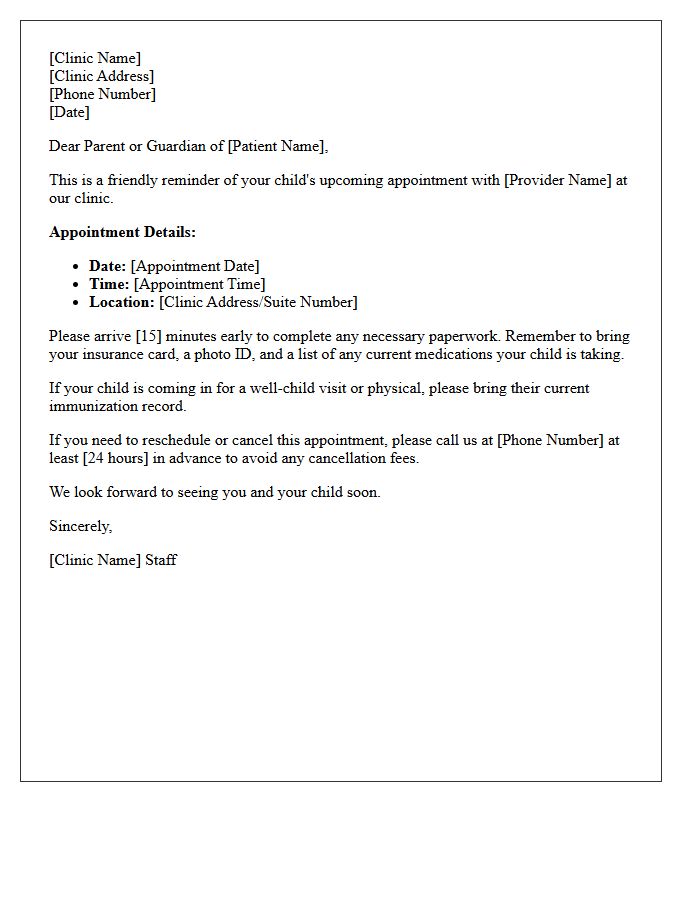 Medical Clinic Pediatric Appointment Reminder Letter