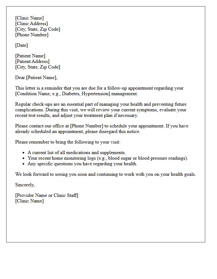 Chronic Disease Management Follow-Up Reminder Letter