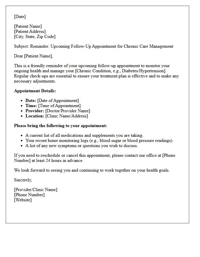 Upcoming Follow-Up Appointment Reminder Letter for Chronic Care