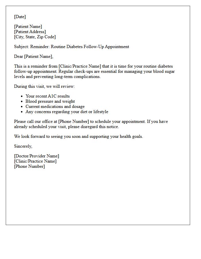 Diabetes Care Routine Follow-Up Reminder Letter