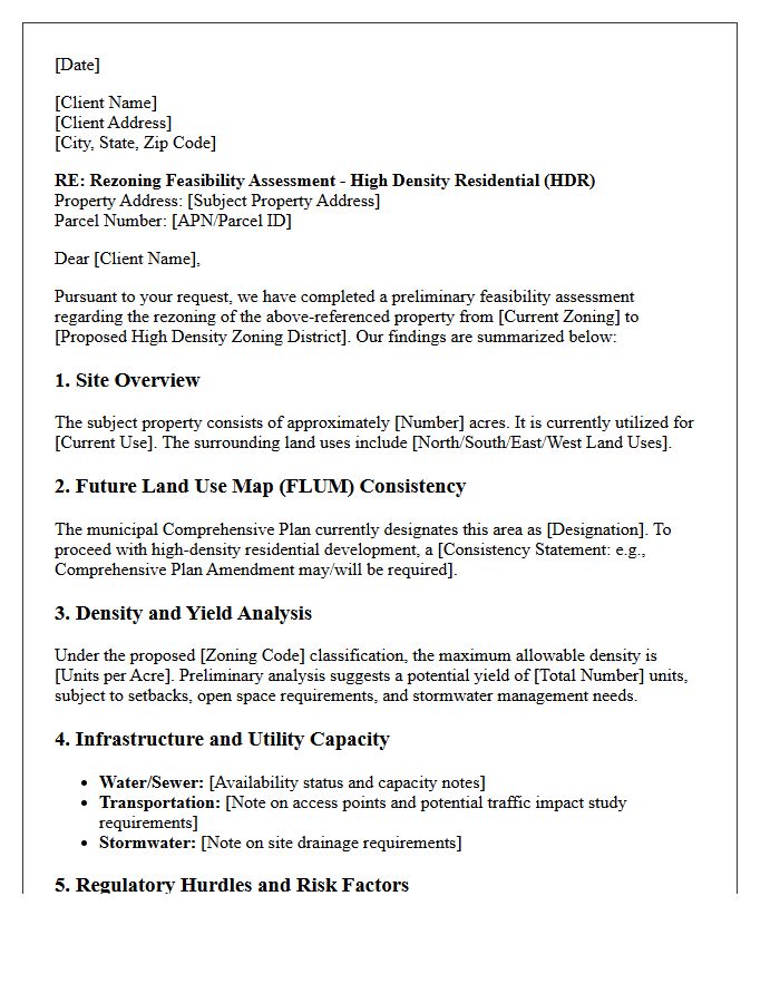 High Density Residential Rezoning Feasibility Assessment Letter