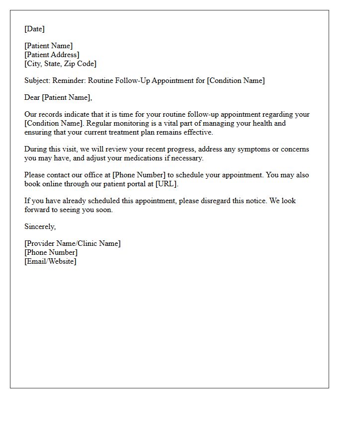 Routine Chronic Illness Care Follow-Up Reminder Letter
