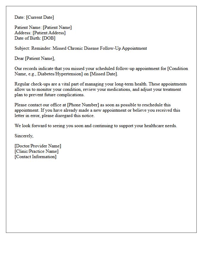 Missed Chronic Disease Follow-Up Appointment Reminder Letter