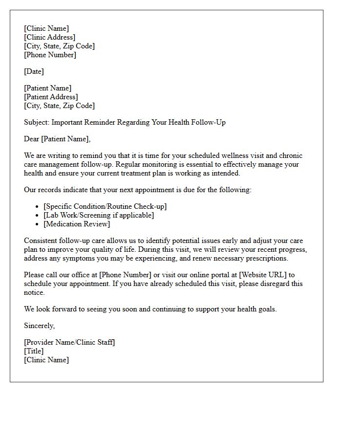 Patient Wellness and Chronic Care Follow-Up Reminder Letter