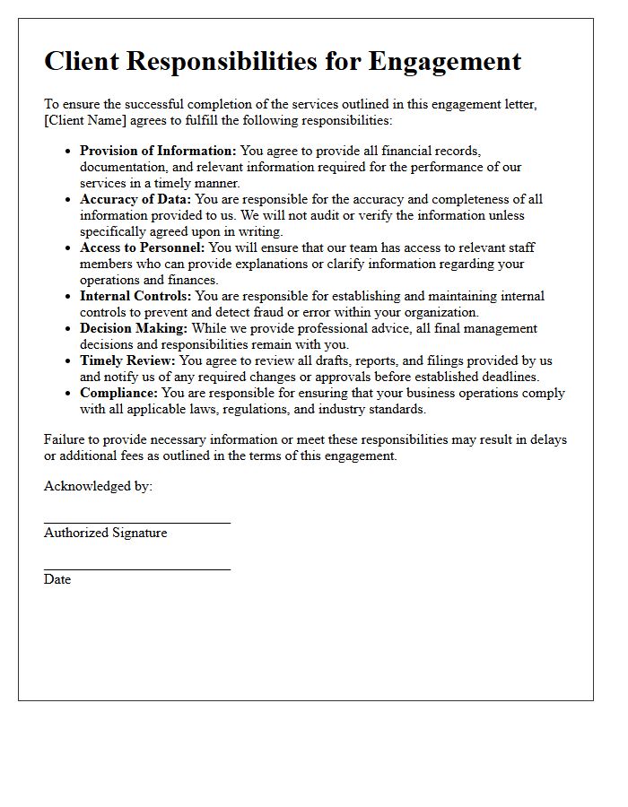 Client Responsibilities for the Engagement Letter