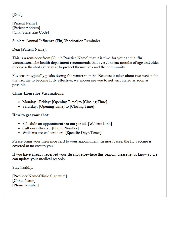 Annual Influenza Vaccination Reminder Letter