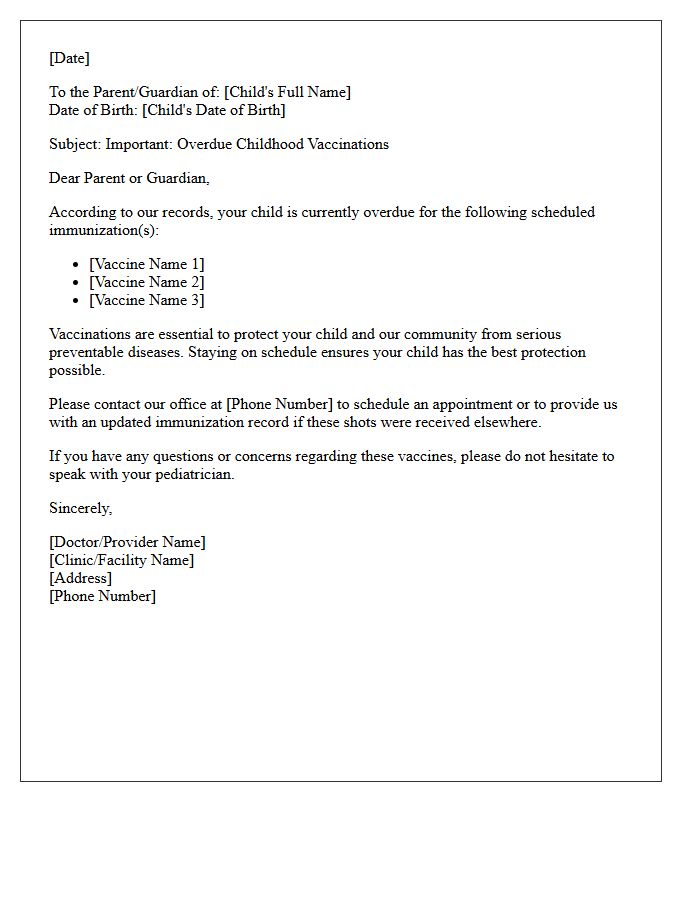 Overdue Childhood Vaccination Notification Letter