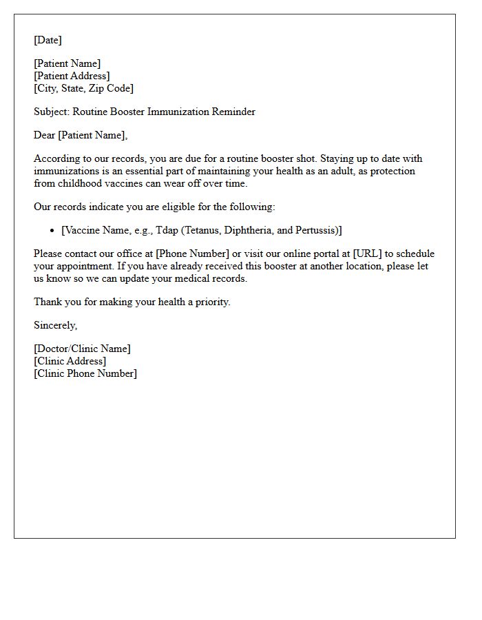 Adult Booster Shot Routine Reminder Letter