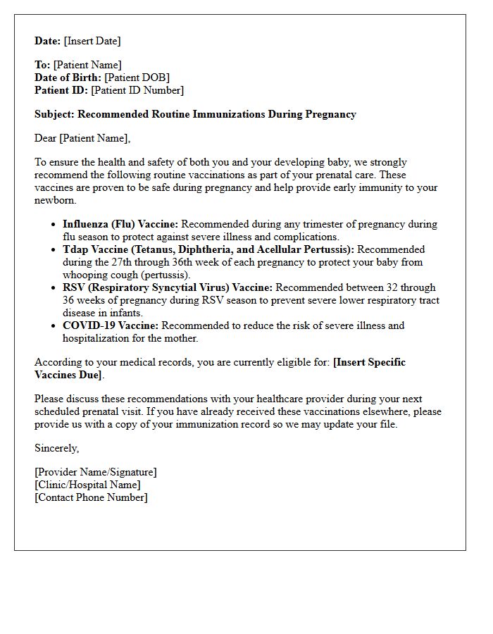 Maternal Routine Immunization Recommendation Letter