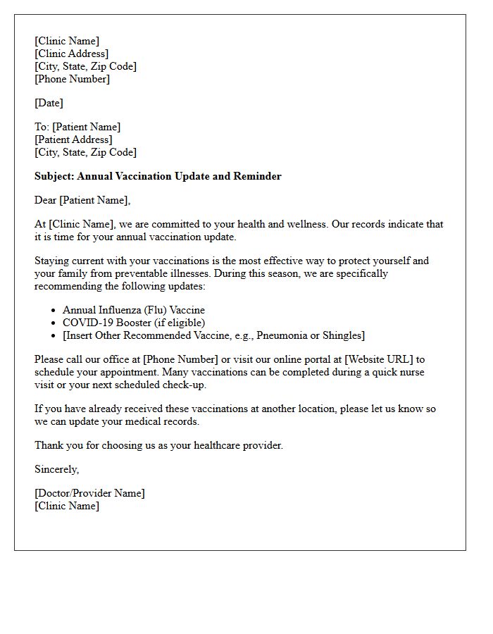 Clinic Patient Annual Vaccination Update Letter