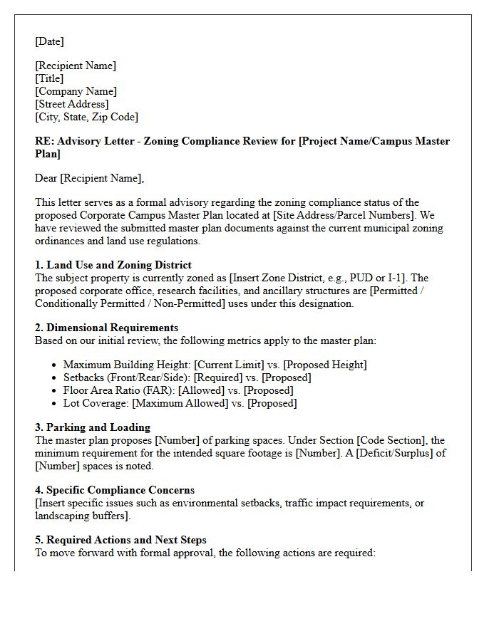 Corporate Campus Master Plan Zoning Compliance Advisory Letter