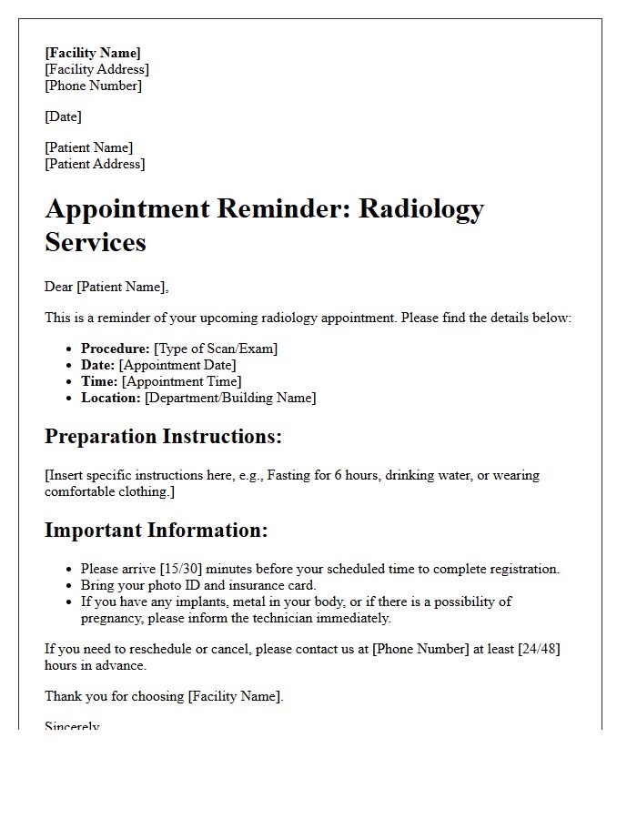 Standard Radiology Appointment Reminder Letter