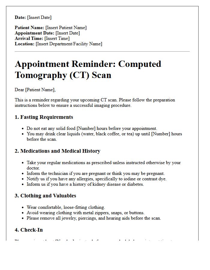 Computed Tomography Scan Preparation Reminder Letter