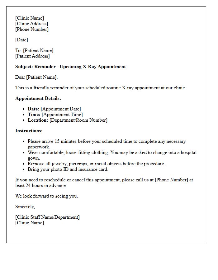 Routine X-Ray Medical Clinic Visit Reminder Letter