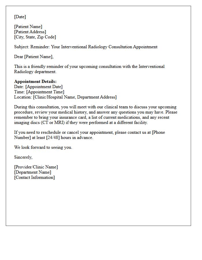 Interventional Radiology Consultation Reminder Letter