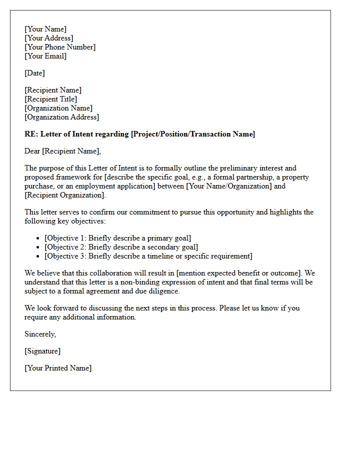 Purpose of the Letter of Intent