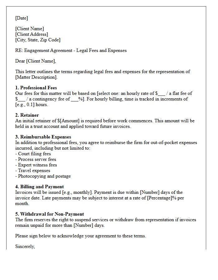 Legal Fees and Expenses Letter Terms