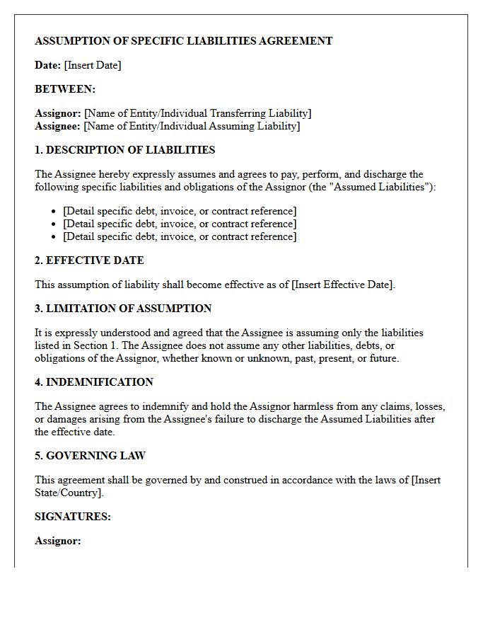 Assumption of Specific Liabilities