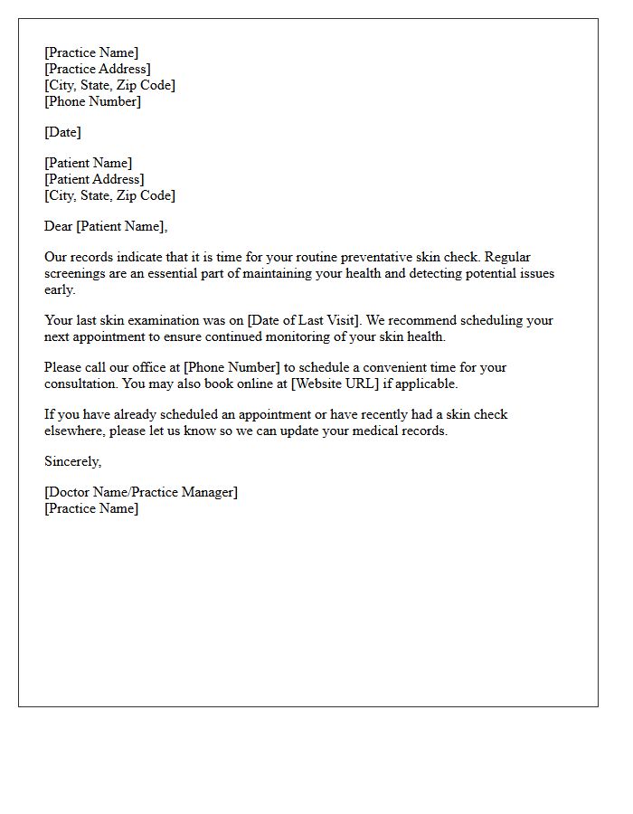 Routine Preventative Skin Check Recall Letter
