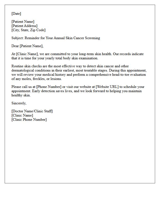 Dermatology Clinic Yearly Health Maintenance Letter