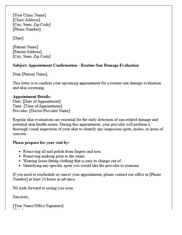 Routine Sun Damage Evaluation Appointment Letter