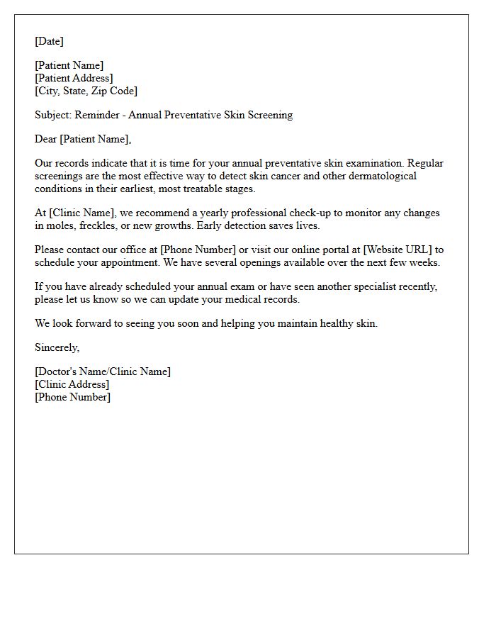 Medical Clinic Preventative Dermatology Reminder Letter