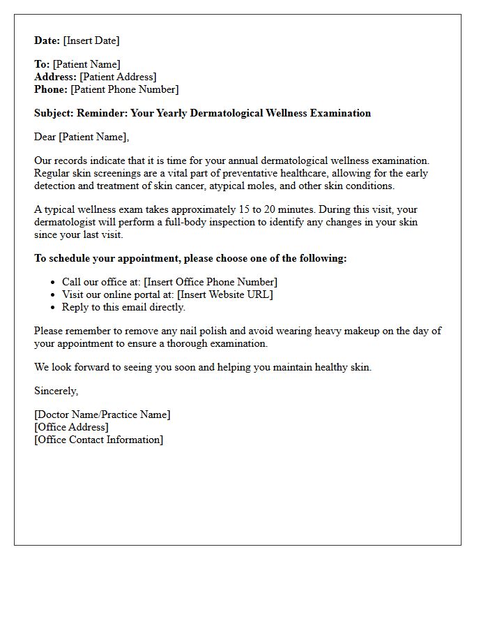 Yearly Dermatological Wellness Examination Letter