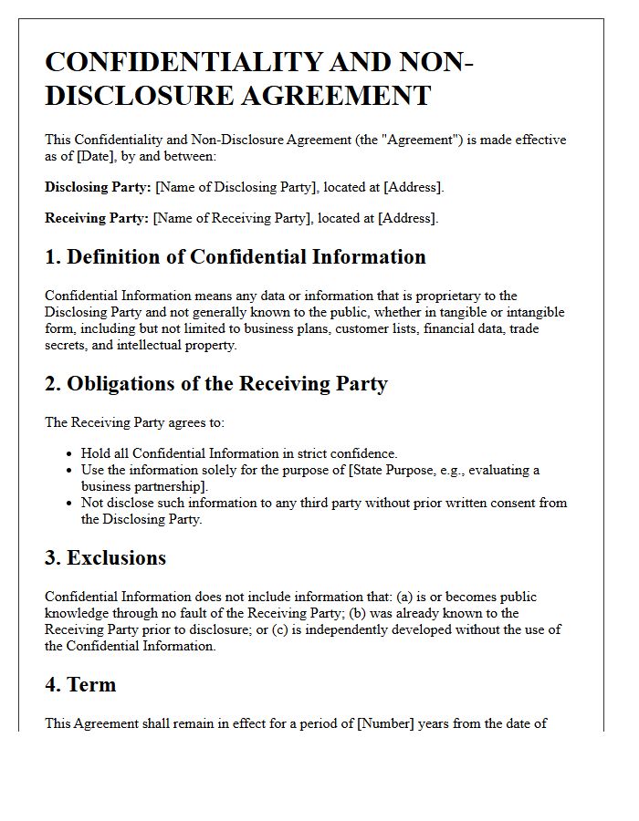 Confidentiality and Non-Disclosure Agreement