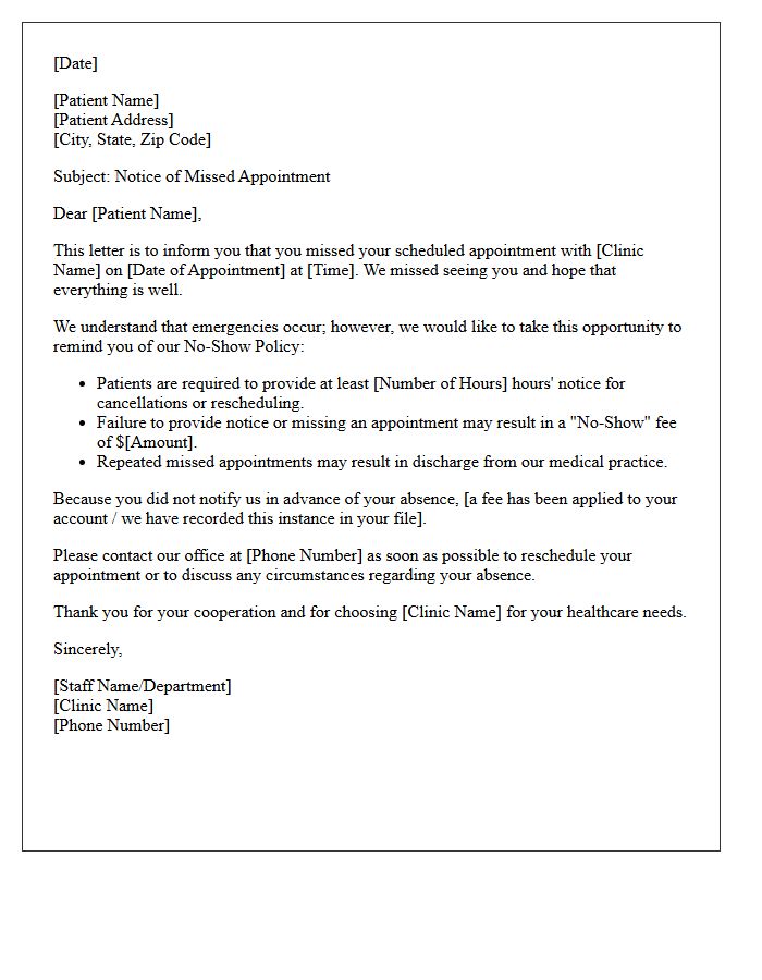 Missed Clinic Appointment And No-Show Policy Letter