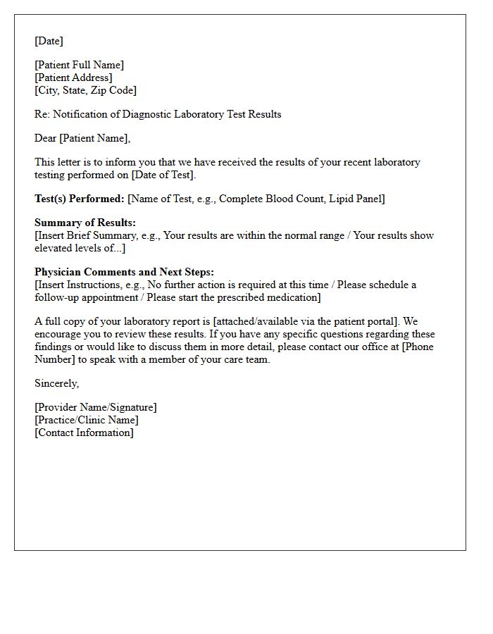 Diagnostic Laboratory Test Results Notification Letter