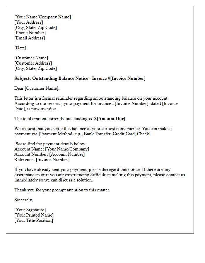 Outstanding Account Balance Payment Request Letter