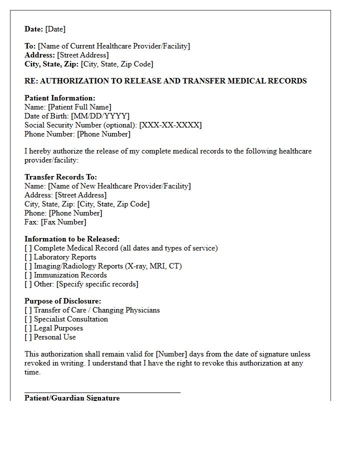 Medical Records Release And Transfer Authorization Letter