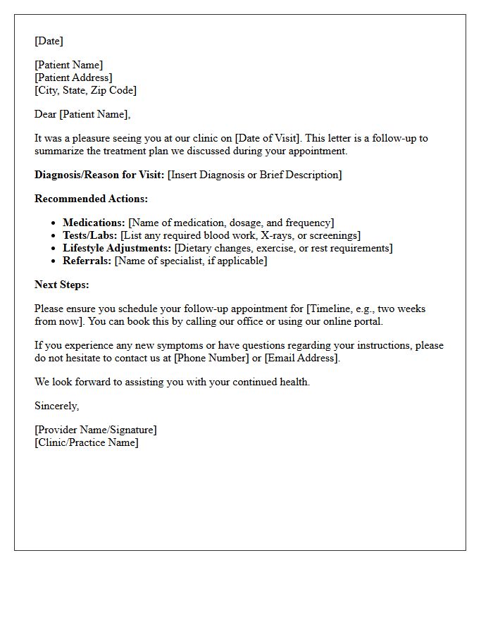 Post-Visit Treatment Plan Follow-Up Letter