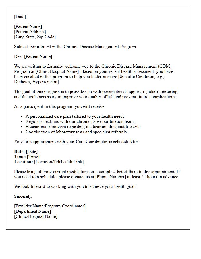 Chronic Disease Management Program Enrollment Letter