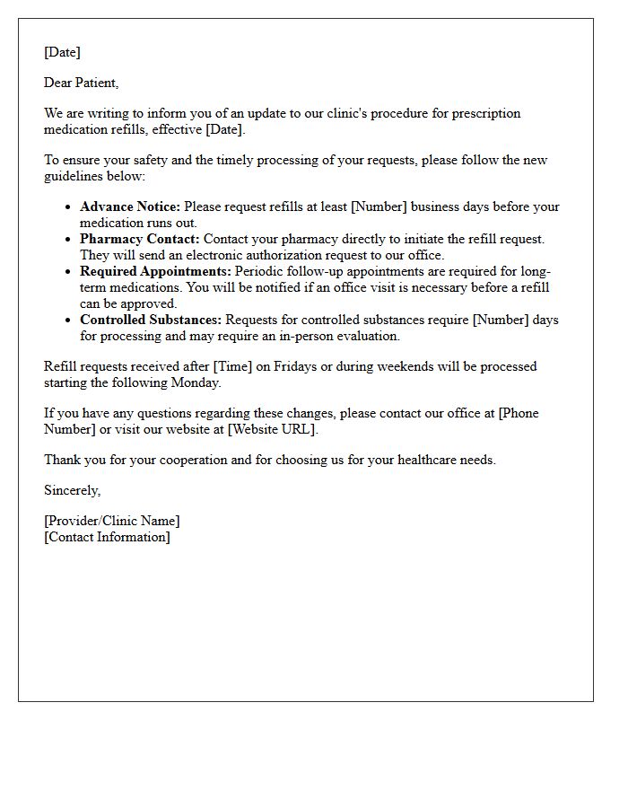 Prescription Medication Refill Procedure Update Letter