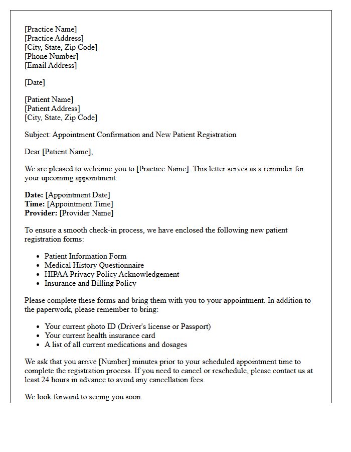 New Patient Registration Paperwork And Appointment Reminder Letter