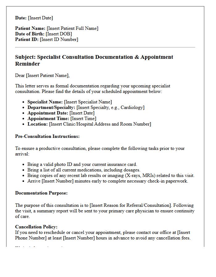 Specialist Consultation Documentation And Appointment Reminder Letter