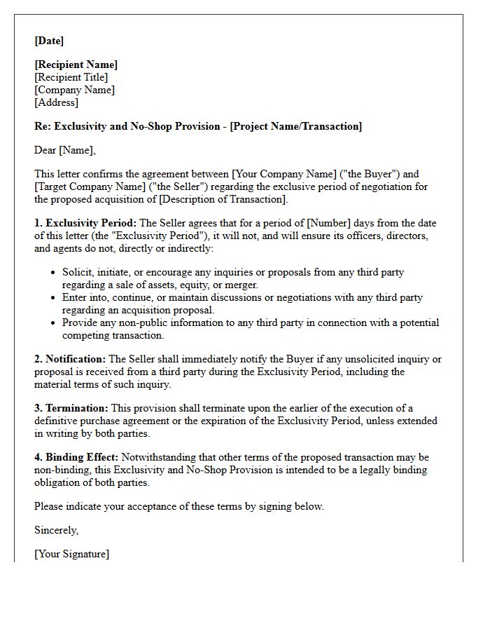 Exclusivity and No-Shop Provision